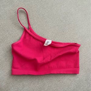 Women’s Nikibiki cropped one shoulder tank top ribbed  pink bra bralette